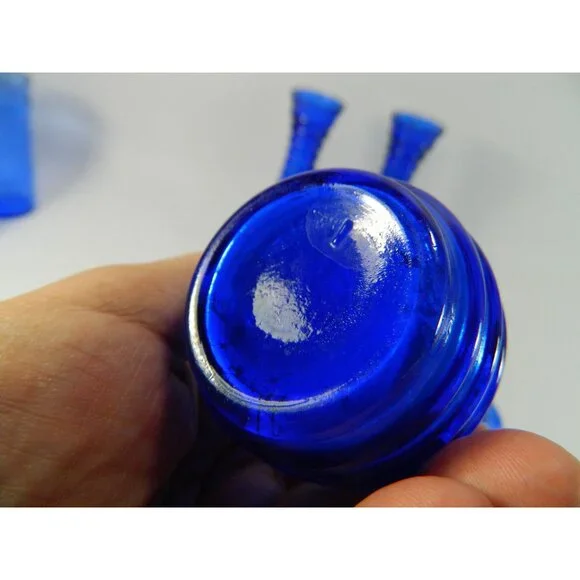 Cobalt Blue Ribbed Glass Vases Depression Glass Beehive Bud Vases Set Of 3 - Picture 10 of 13
